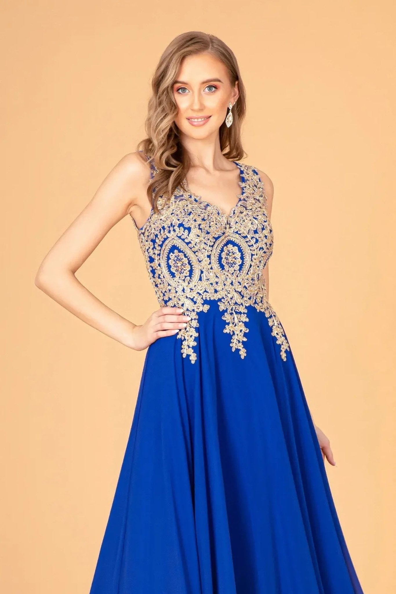 Royal Blue beading embroidery formal dress back bodice detail