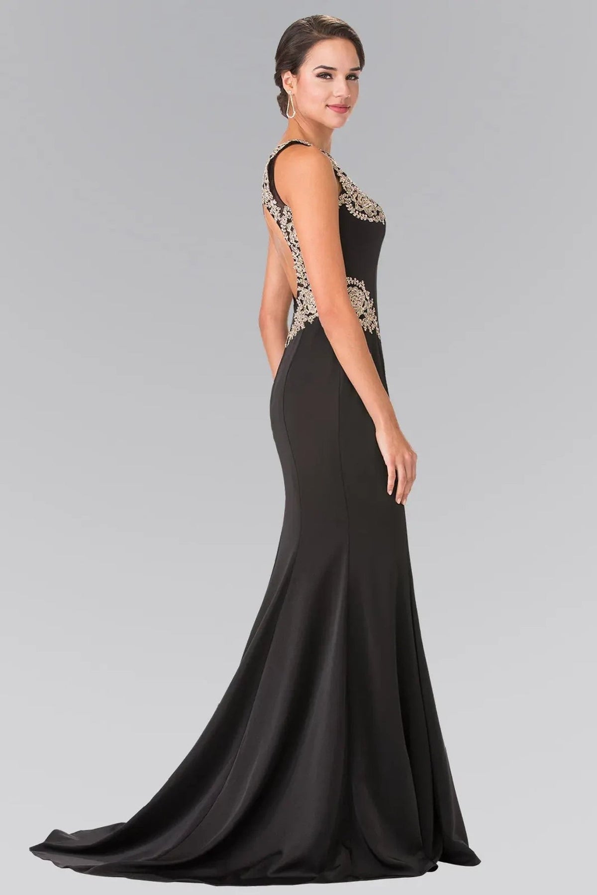 Black beading embroidery formal dress skirt detail
