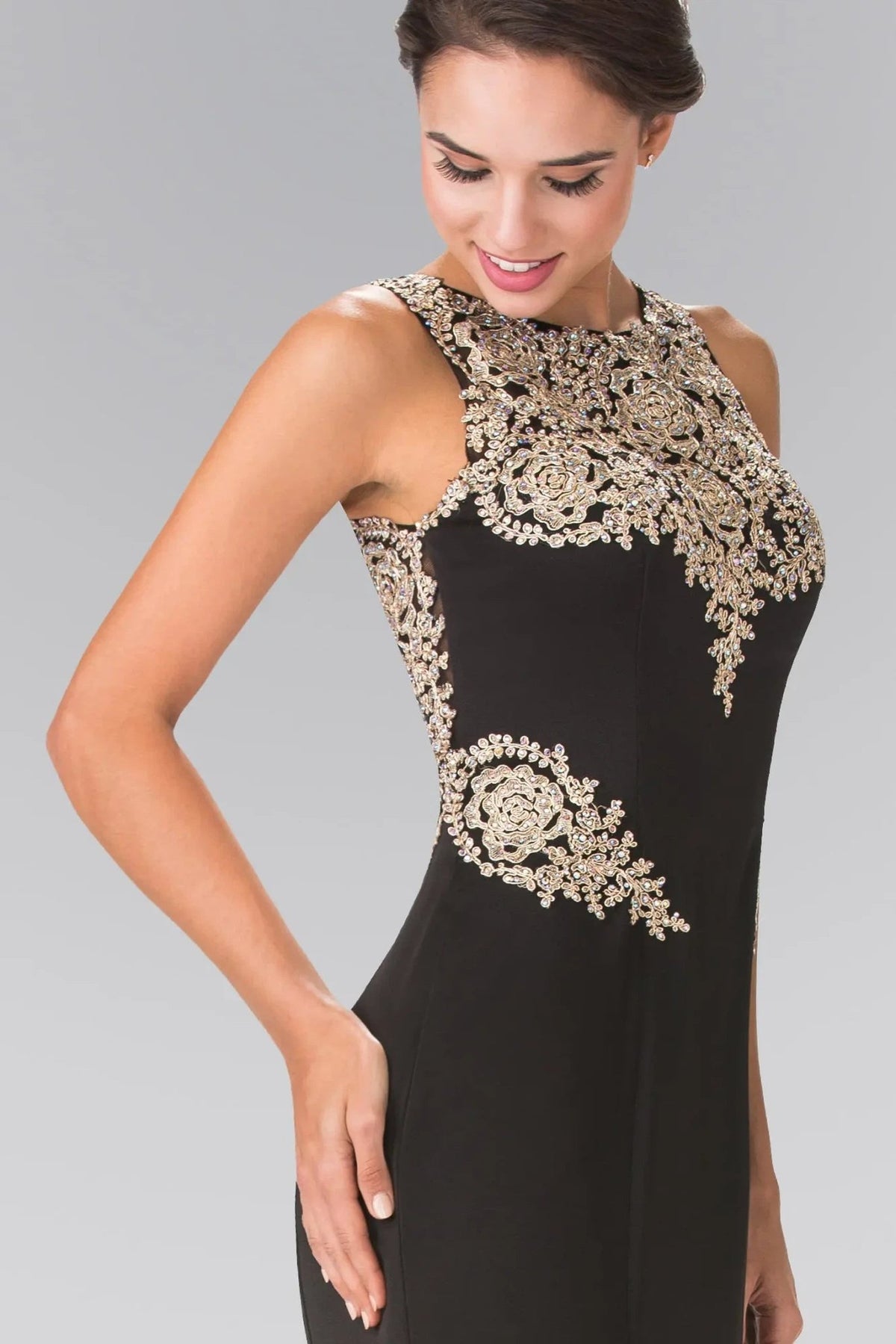 Black beading embroidery formal dress detail