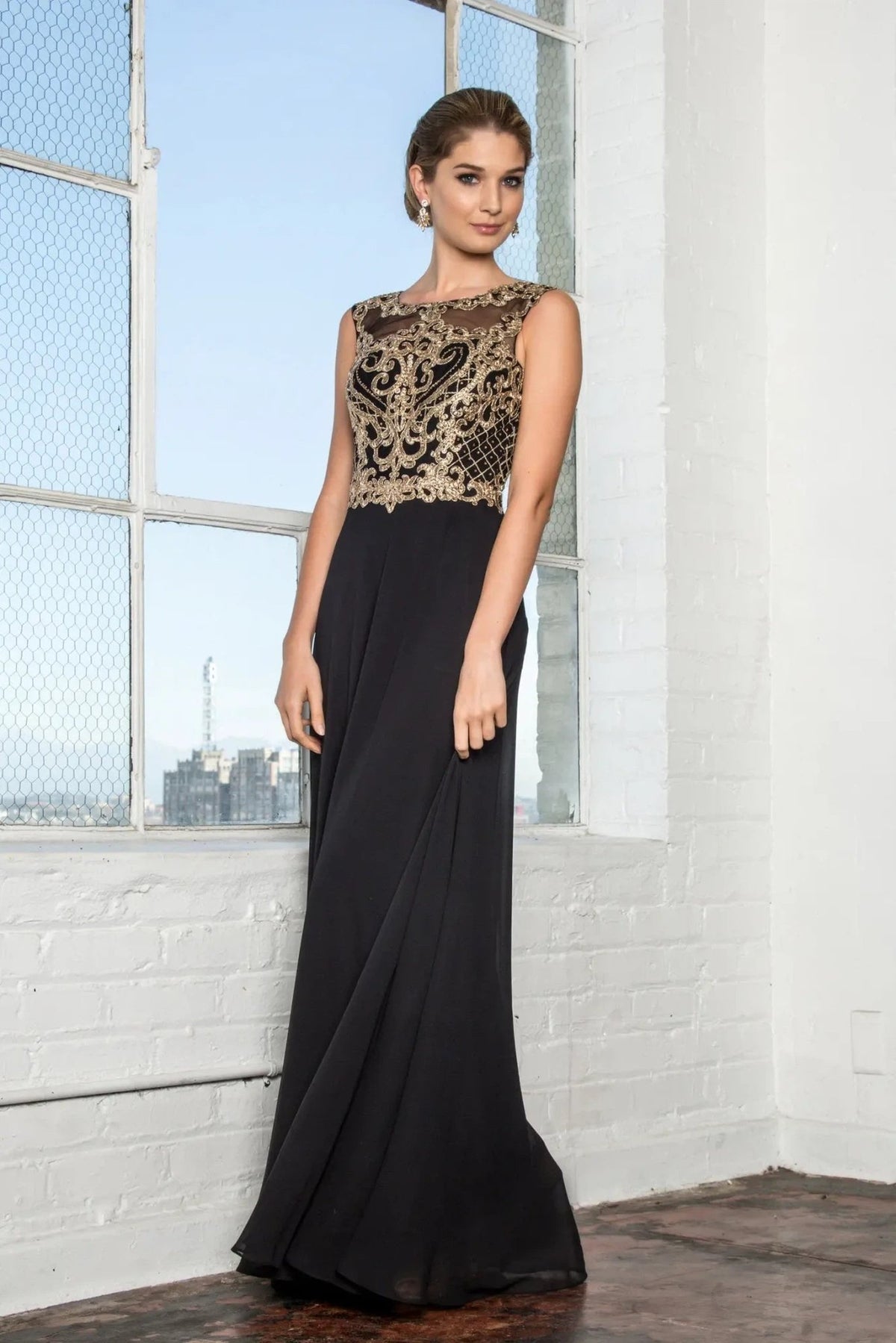Black beading embroidery formal dress detail