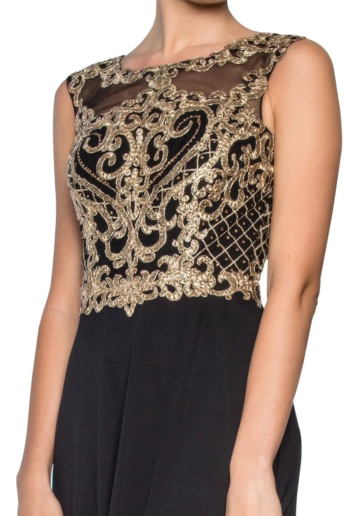 Black beading embroidery formal dress back bodice detail