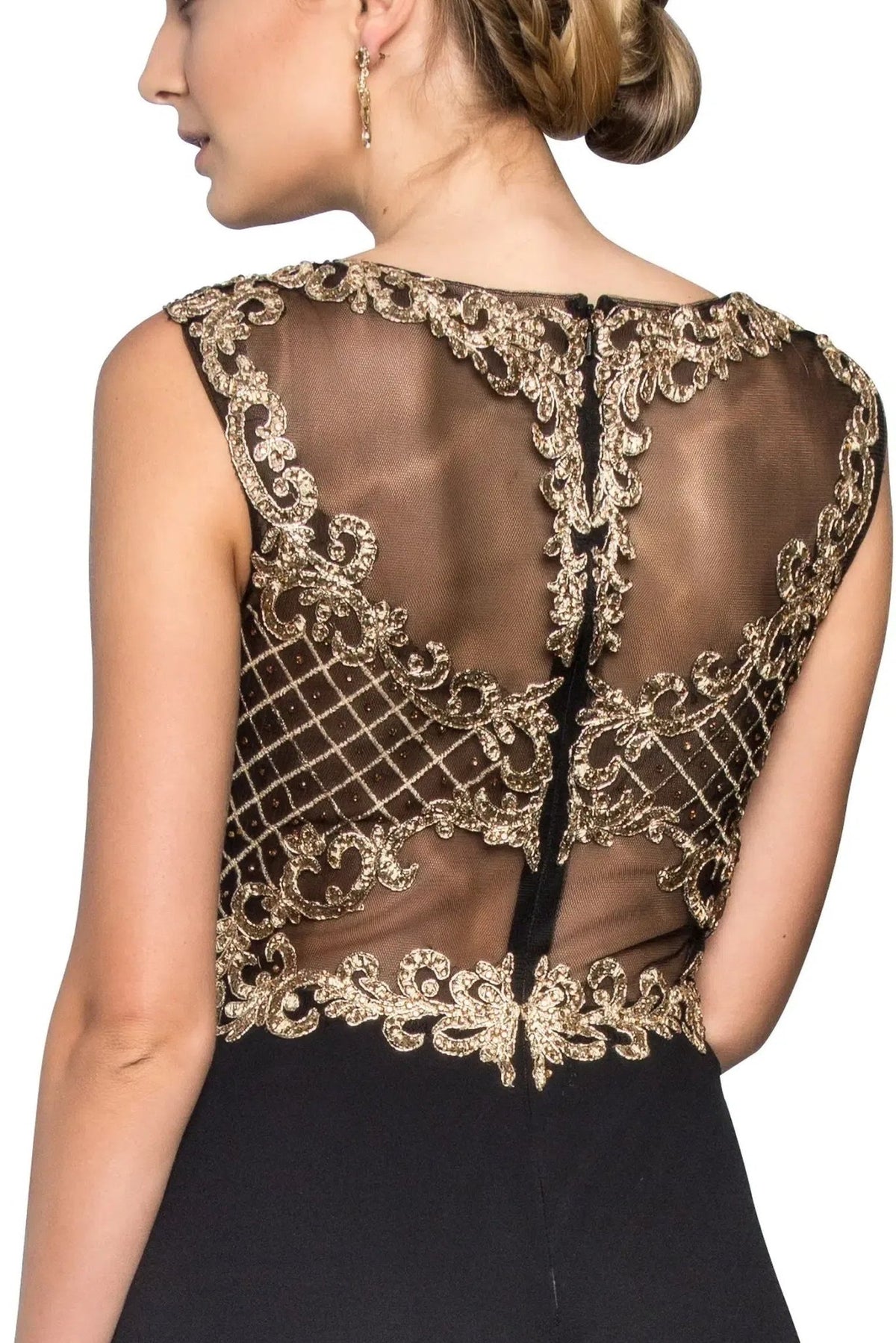 Black beading embroidery formal dress side detail
