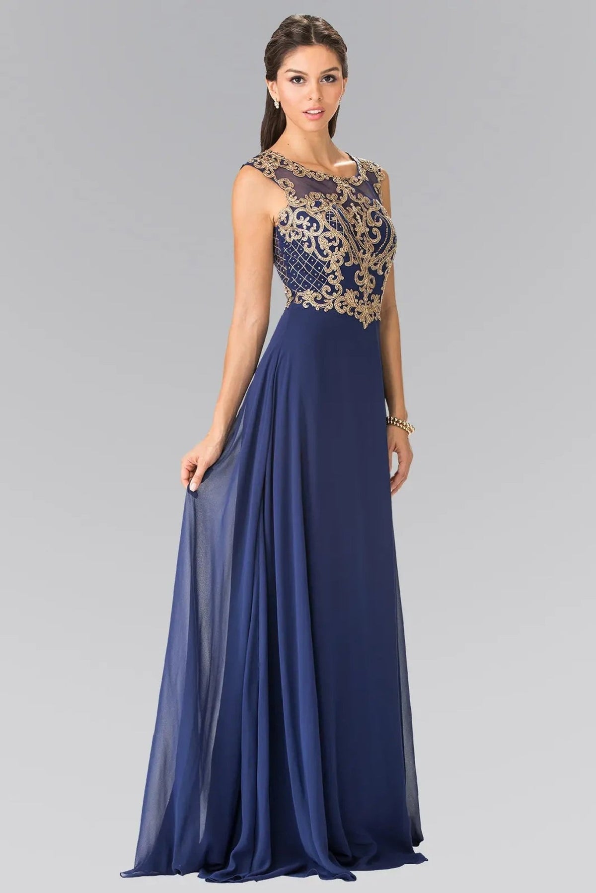 Navy beading embroidery formal dress skirt detail