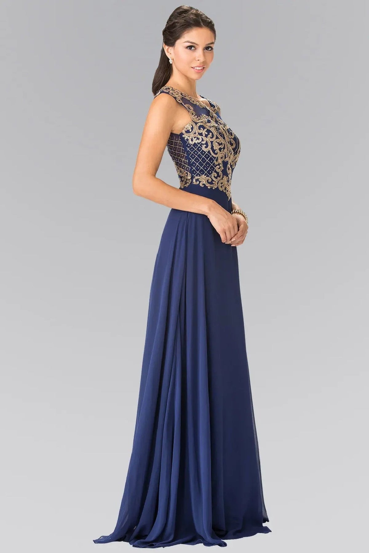 Navy beading embroidery formal dress back bodice detail
