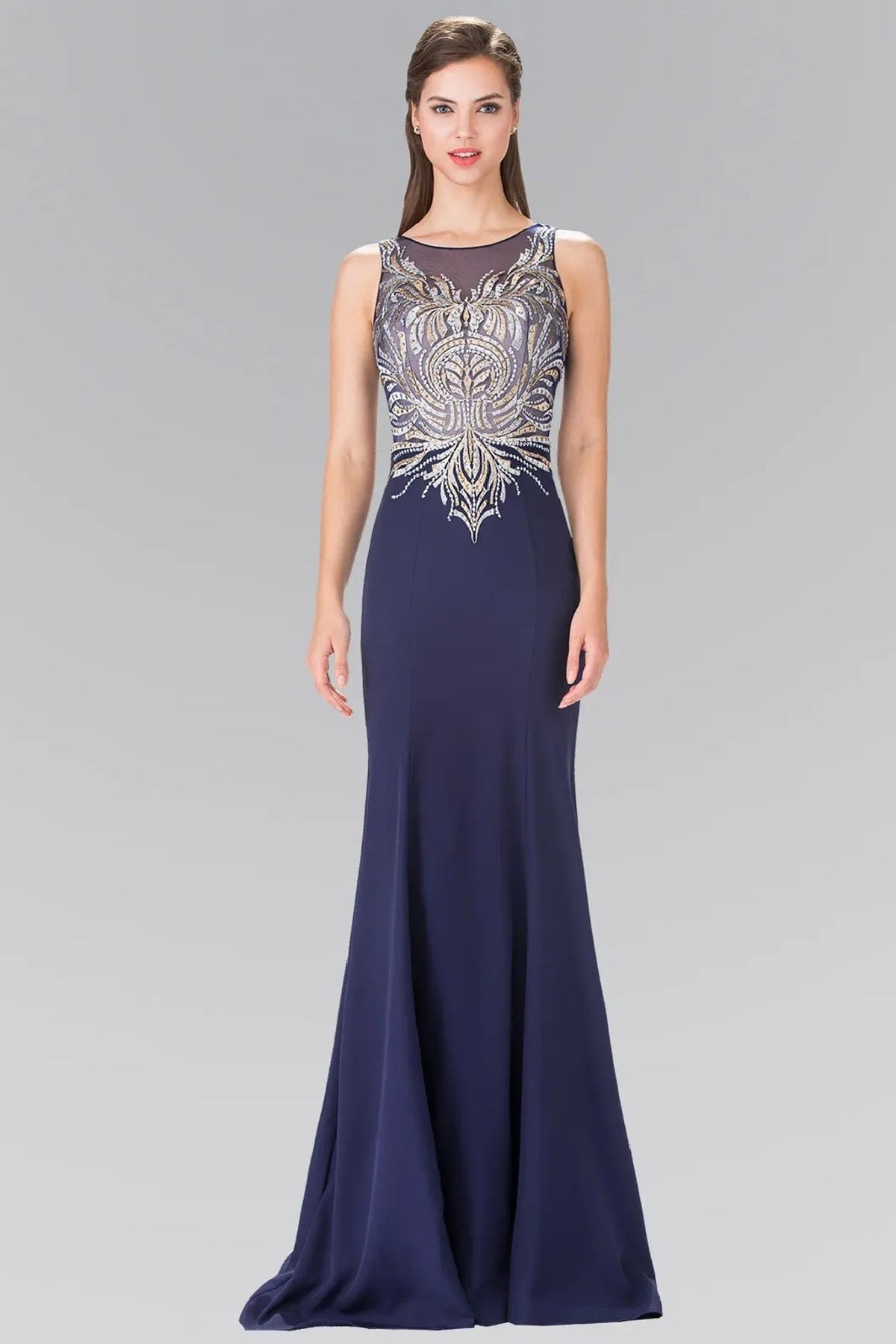 Navy beading embroidery formal dress detail