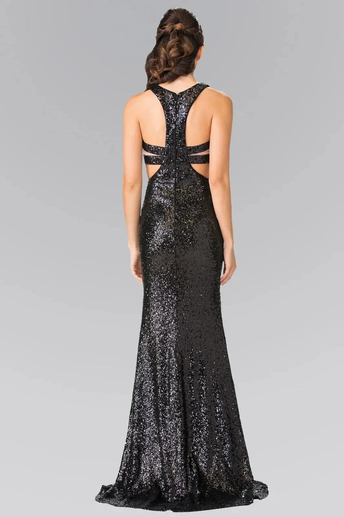Black prom evening dress full back with back detail