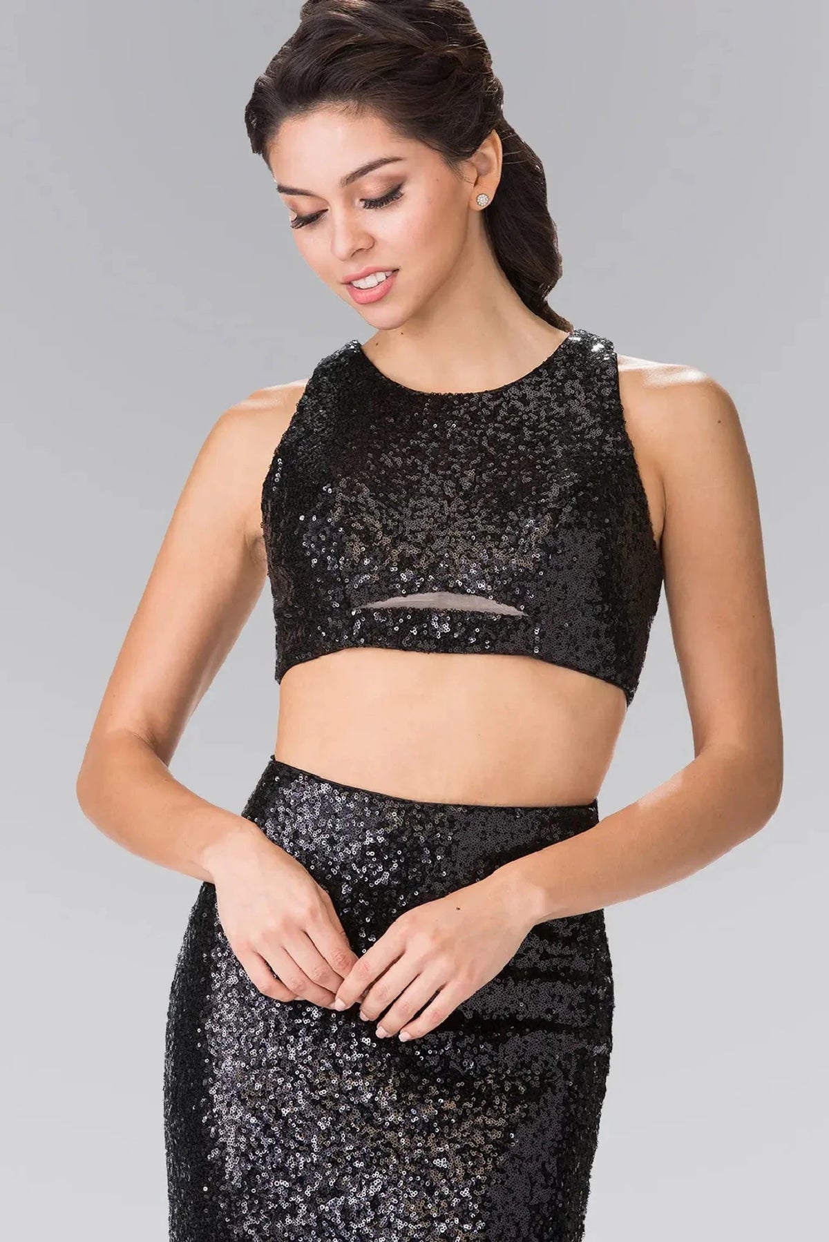 Black prom evening dress mermaid skirt detail