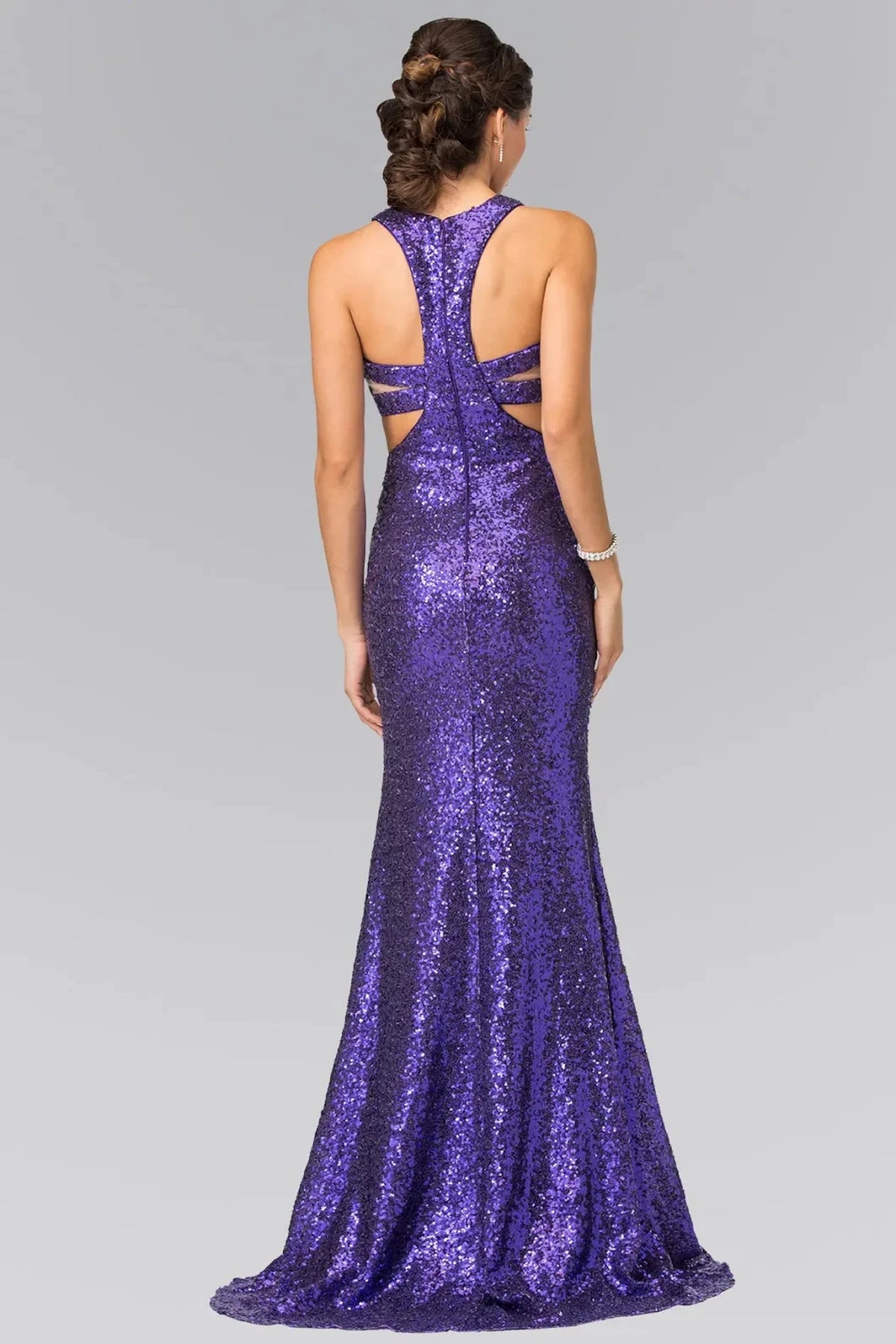 Purple prom evening dress full back with back detail