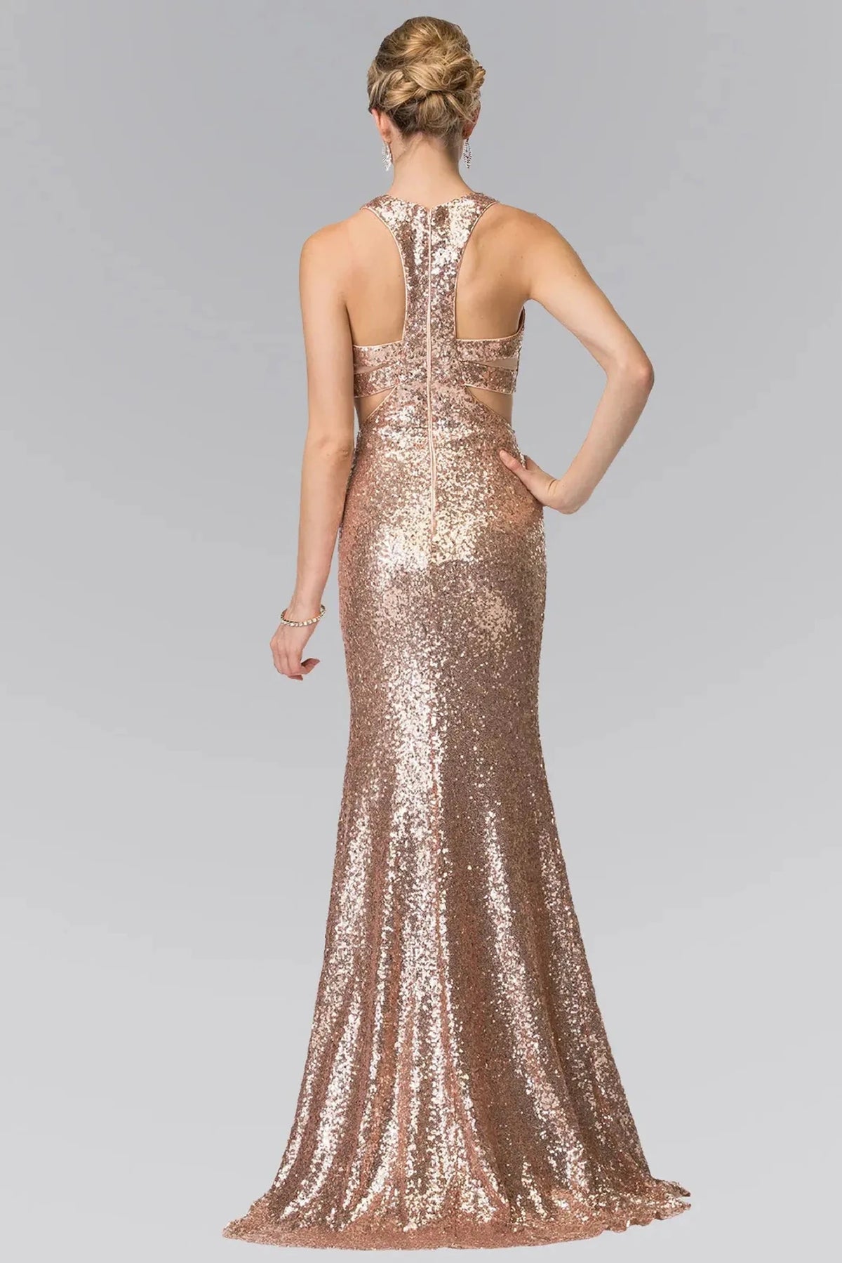 Rose Gold prom evening dress full back with back detail