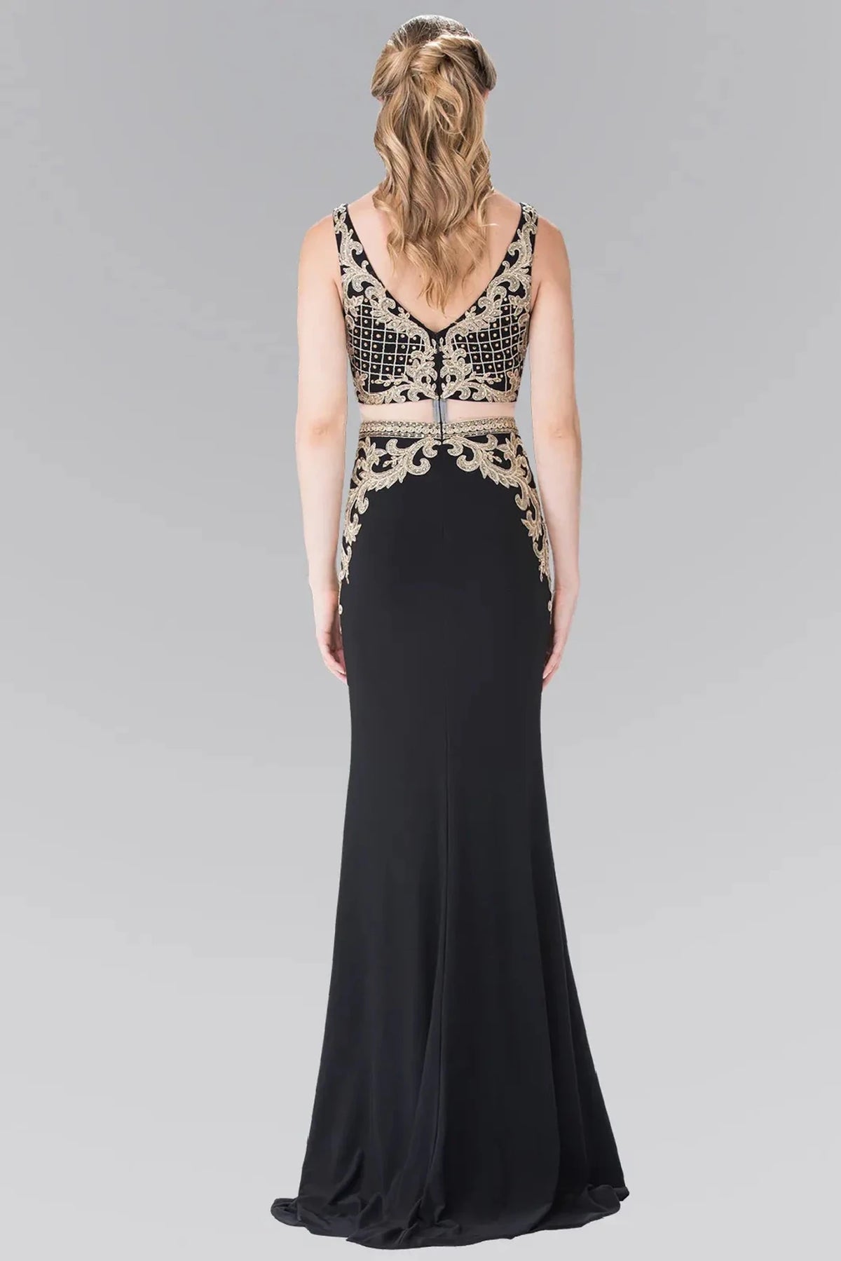 Black prom evening dress full back with open back