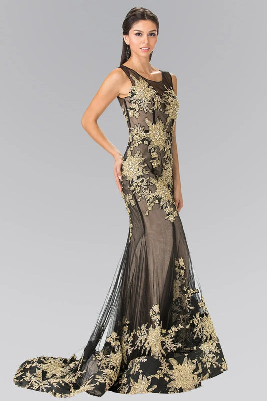 Skirt detail shows black/Nude beading embroidery 3d detail formal dress skirt detail.
