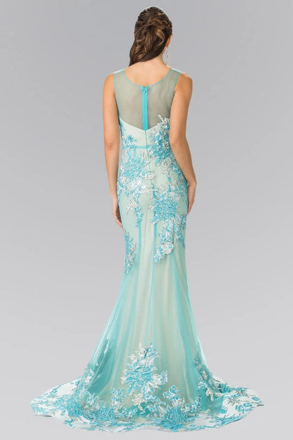 Back detail shows tiffany/Nude beading embroidery 3d detail formal dress back bodice detail.