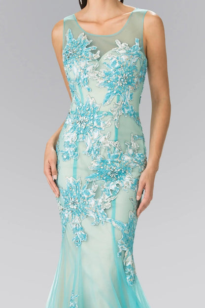 Bodice close-up highlights tiffany/Nude beading embroidery 3d detail formal dress.