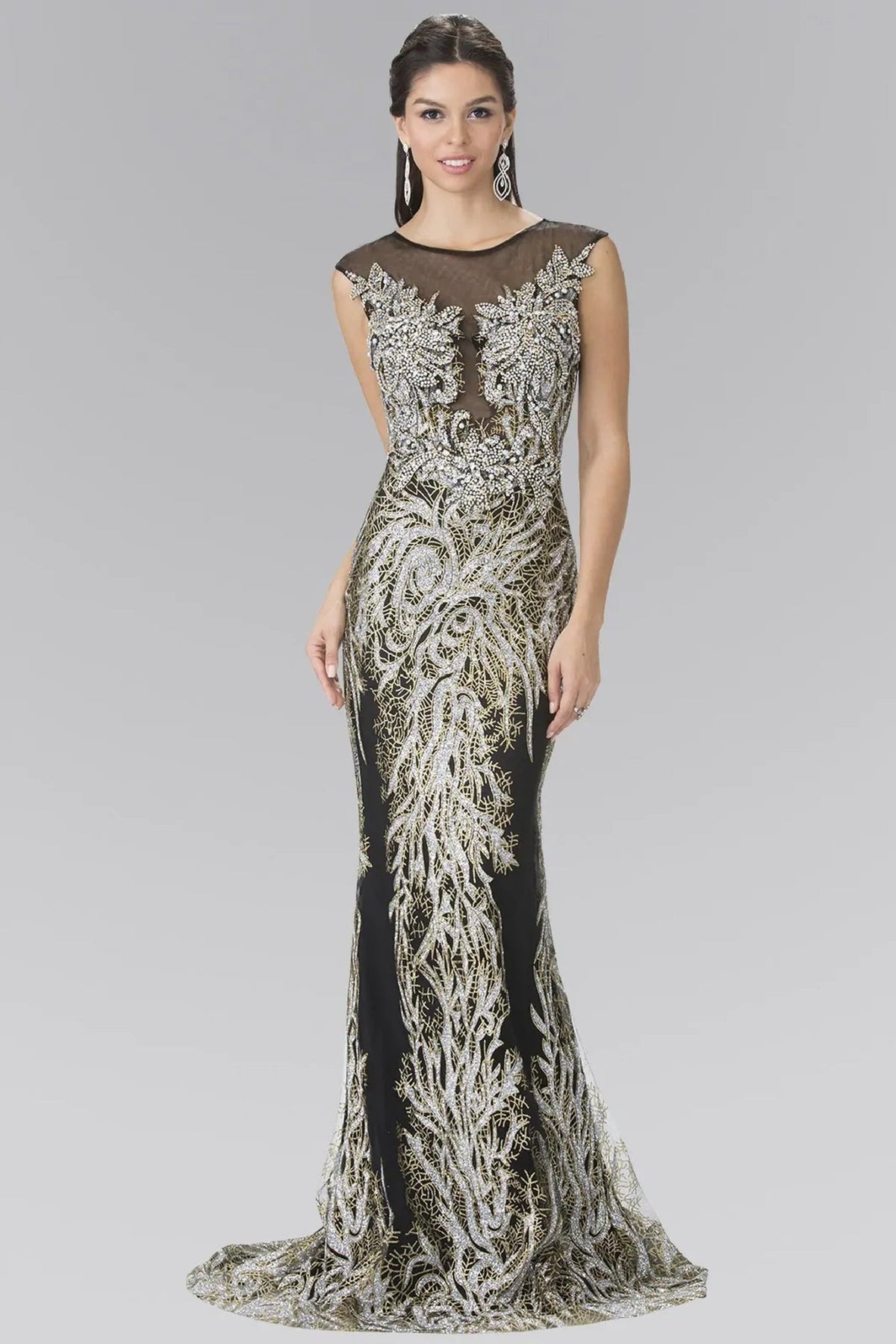 Black beading embellished sequins formal dress skirt detail