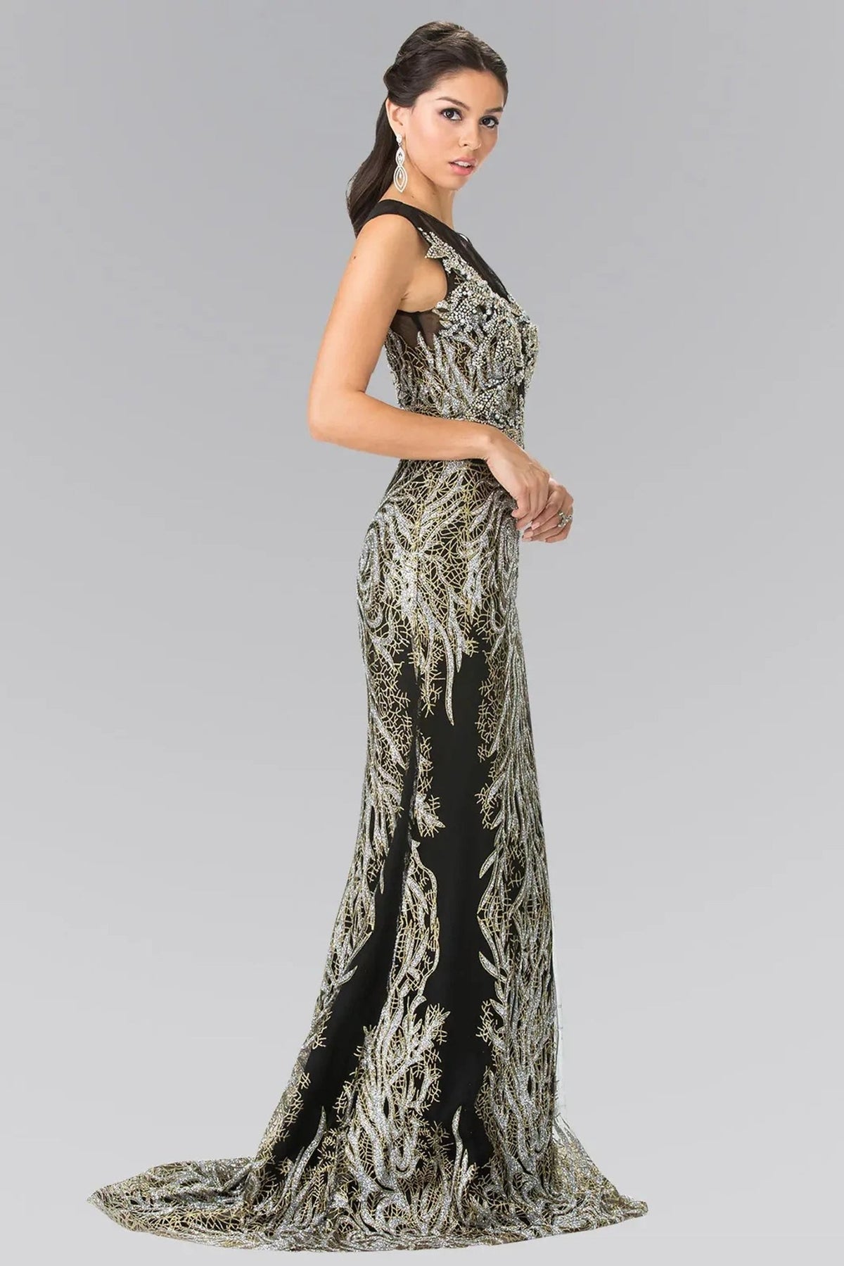 Black beading embellished sequins formal dress back bodice detail