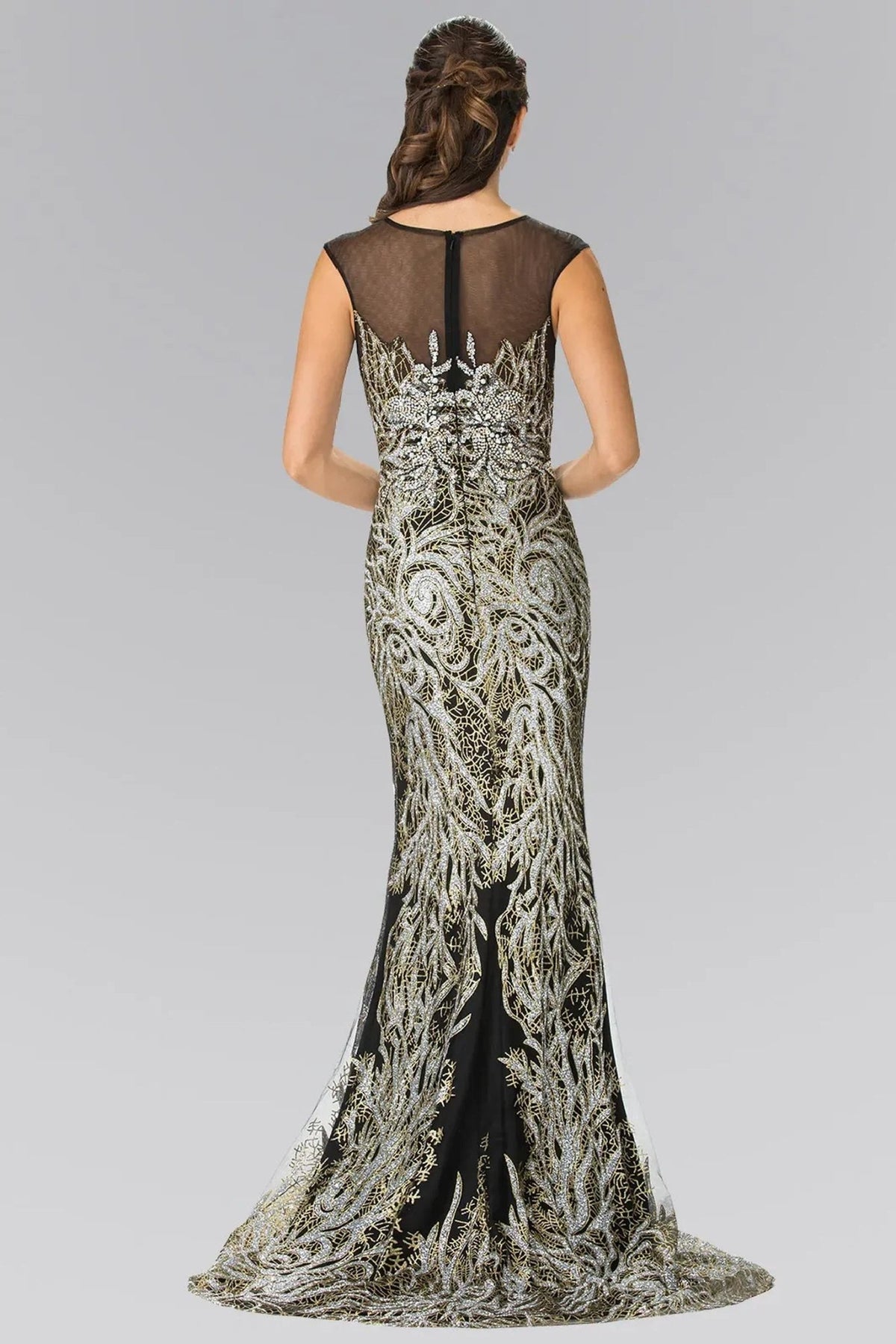 Black beading embellished sequins formal dress side detail