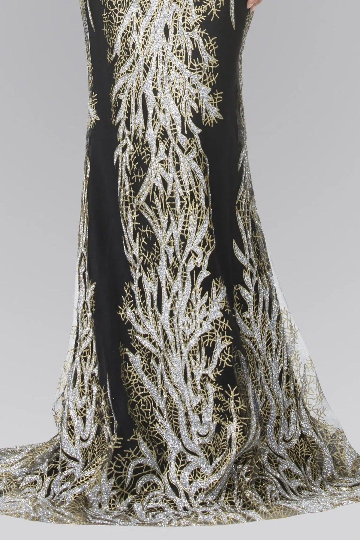 Black beading embellished sequins formal dress full back view