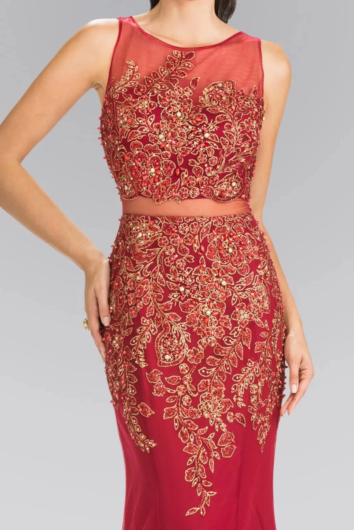 Burgundy prom evening dress full back with back detail