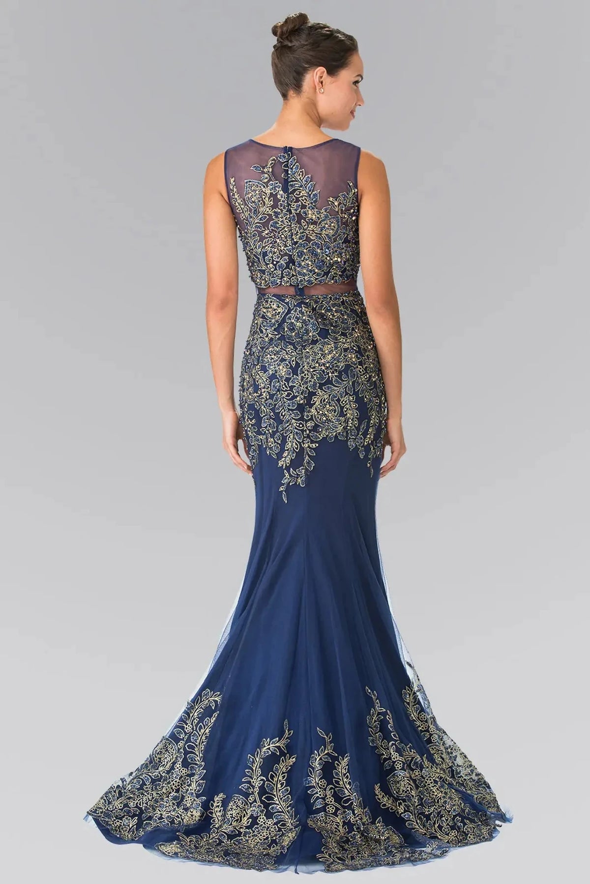 Navy prom evening dress full back with back detail