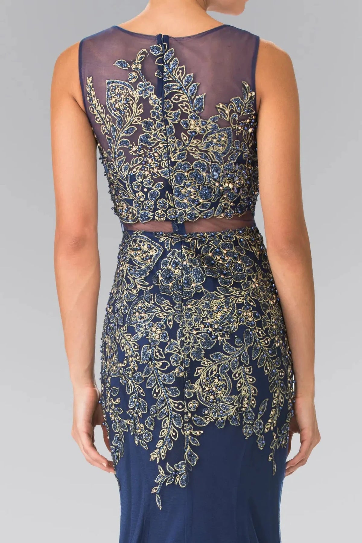 Navy prom evening dress mermaid skirt detail