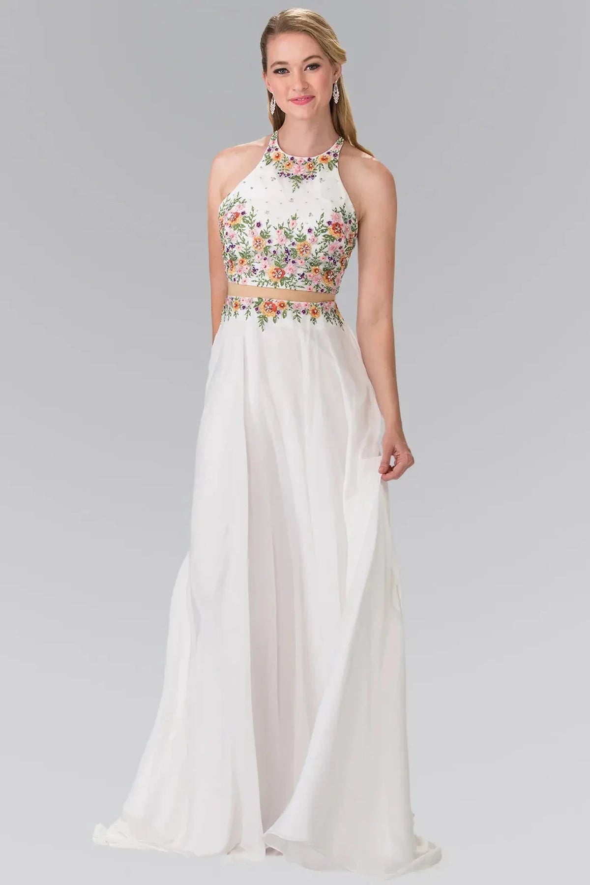 Off White embroidered prom evening dress full front