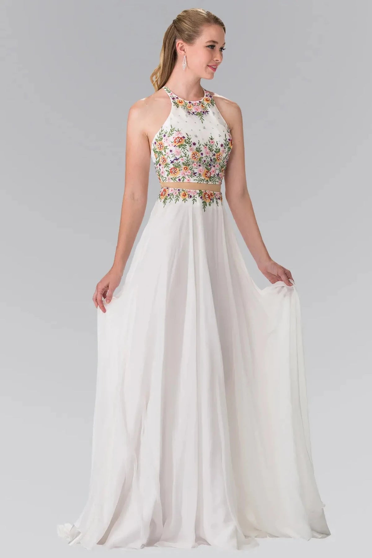 Off White prom evening dress full back with open back