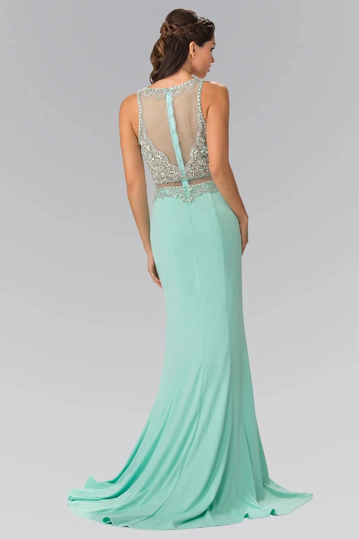 Tiffany prom evening dress full back with sheer back