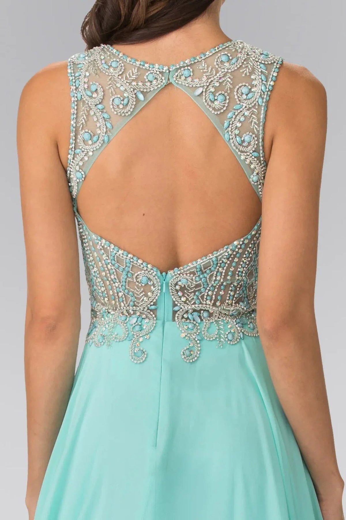 Mint beading embellished formal dress back bodice detail