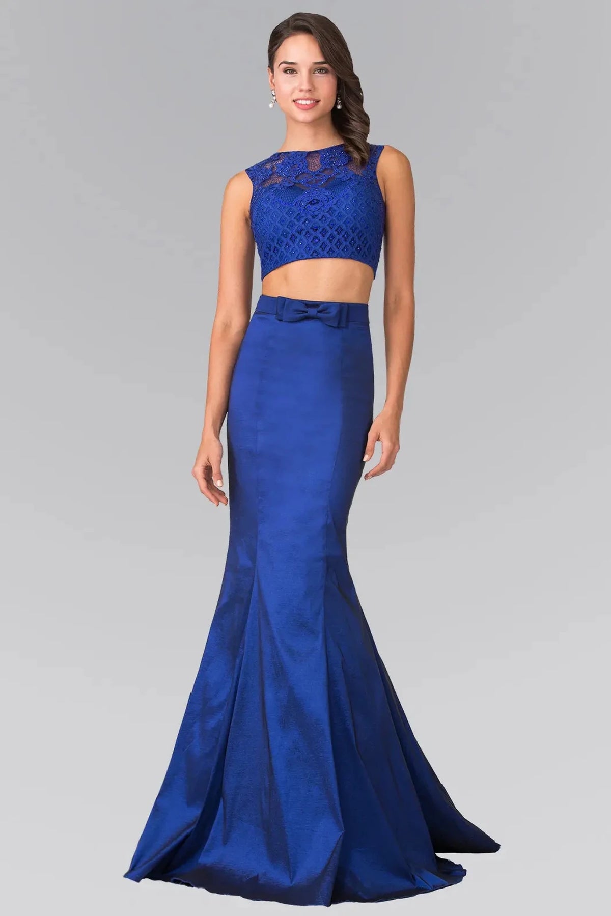 Navy beaded prom evening dress full front