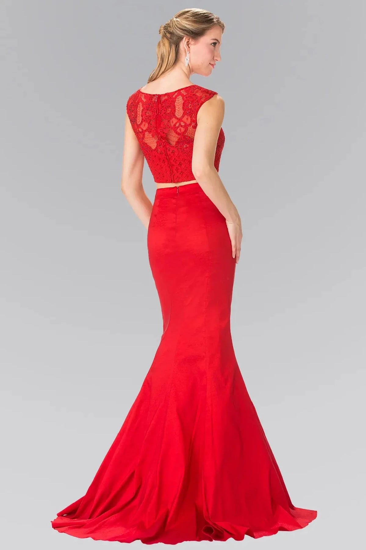Red prom evening dress full back with back detail
