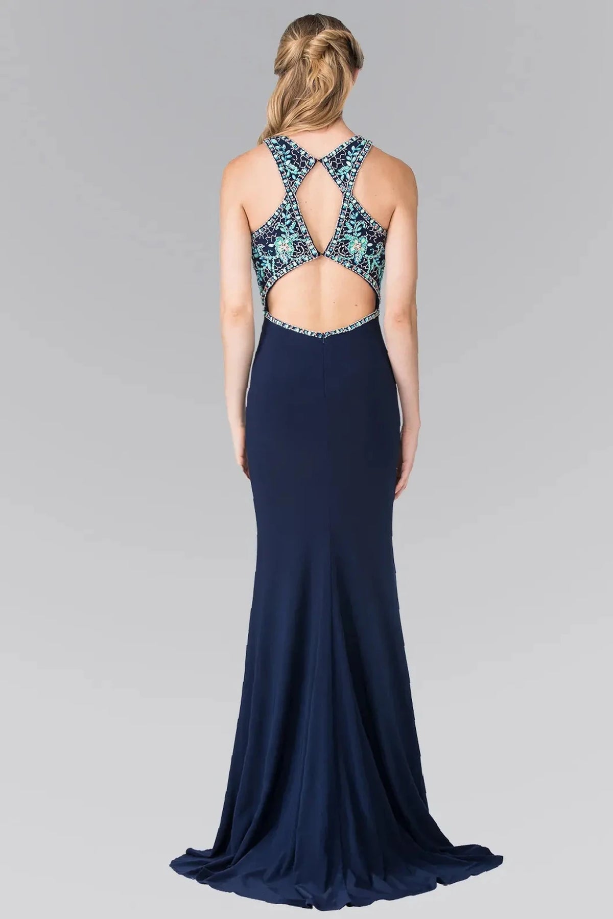 Navy prom evening dress full back with back detail