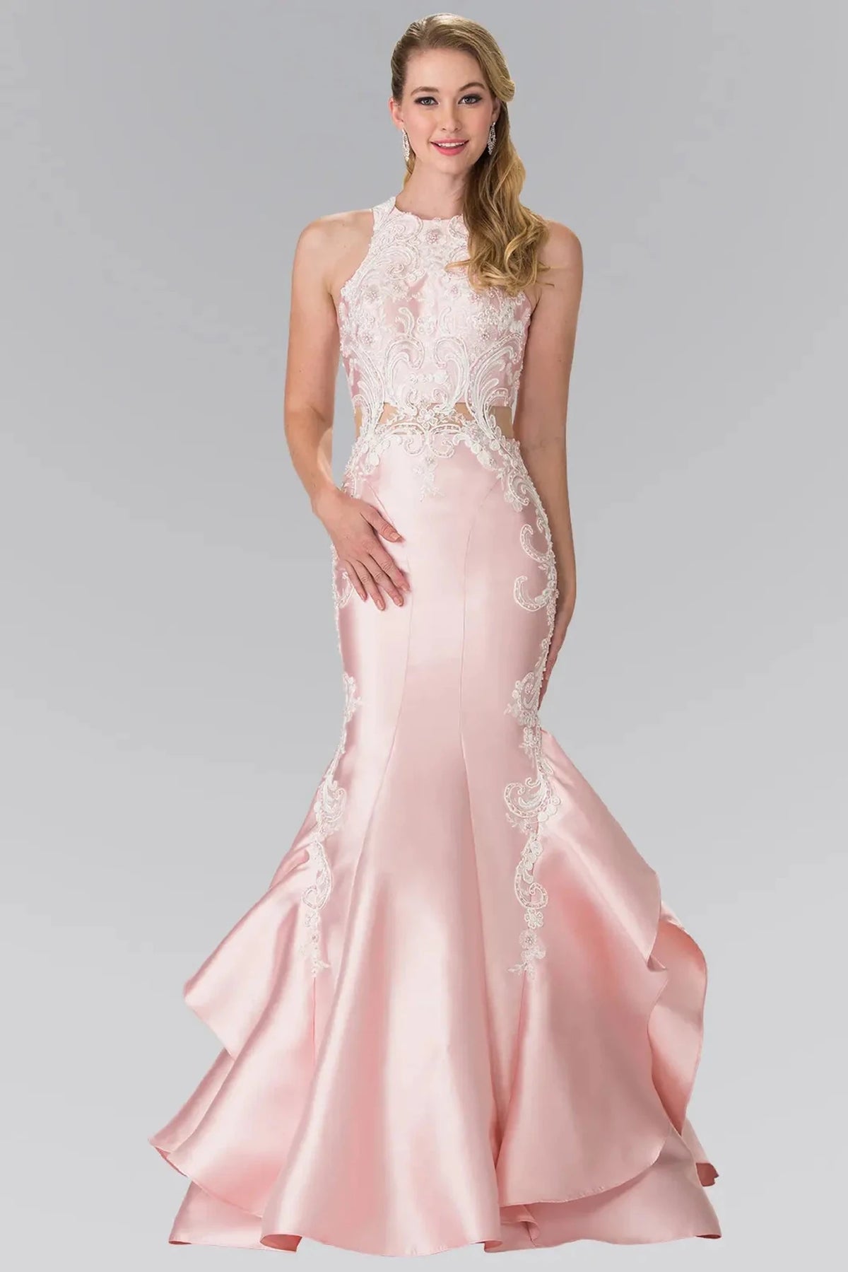 Blush embroidered prom evening dress full front