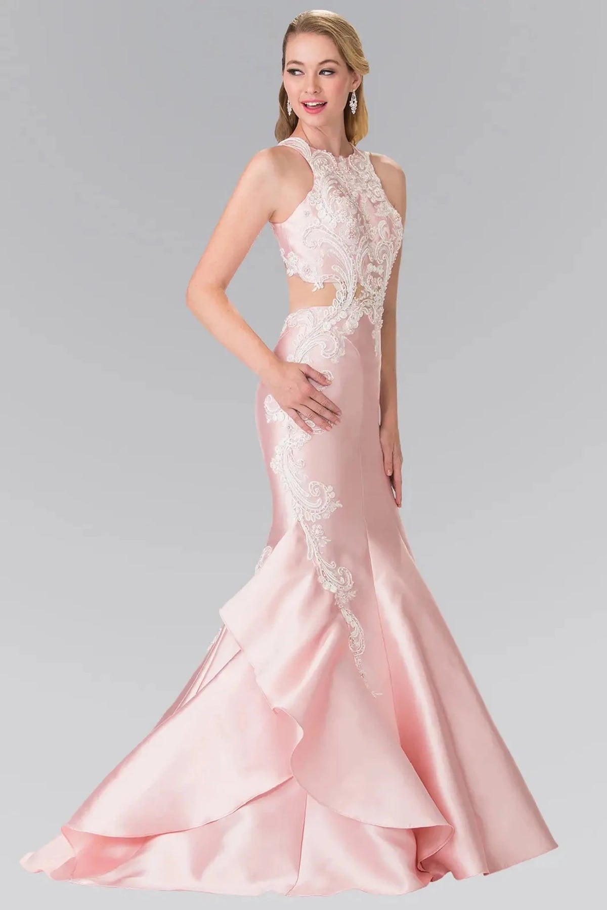 Blush prom evening dress full back with back detail