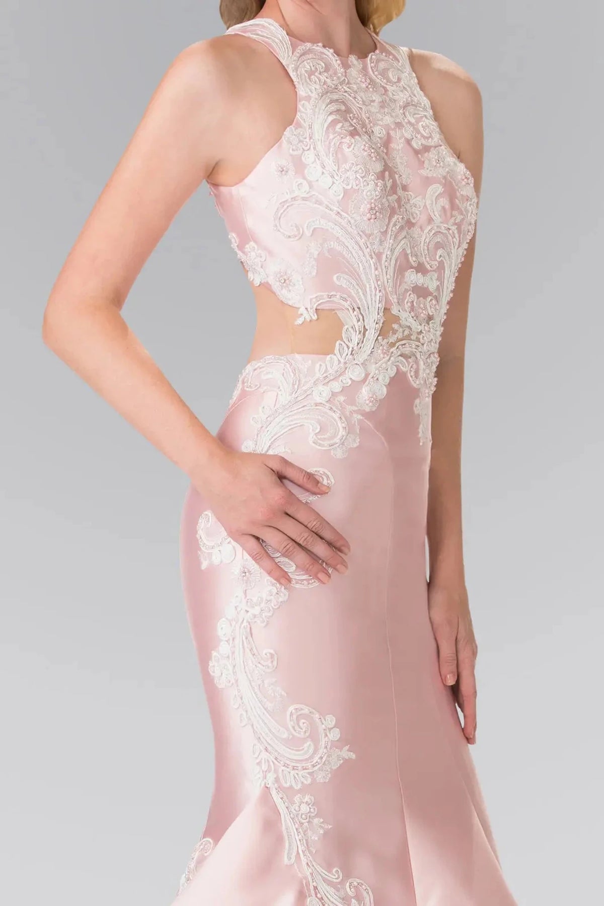 Blush prom evening dress mermaid skirt detail