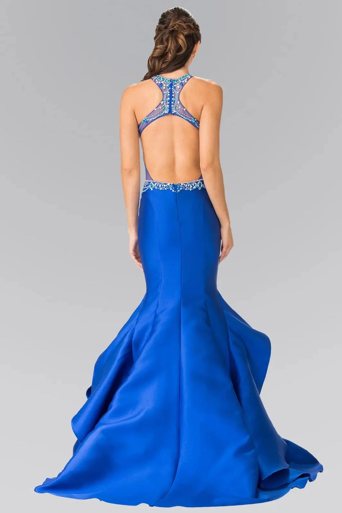 Royal Blue prom evening dress full back with back detail