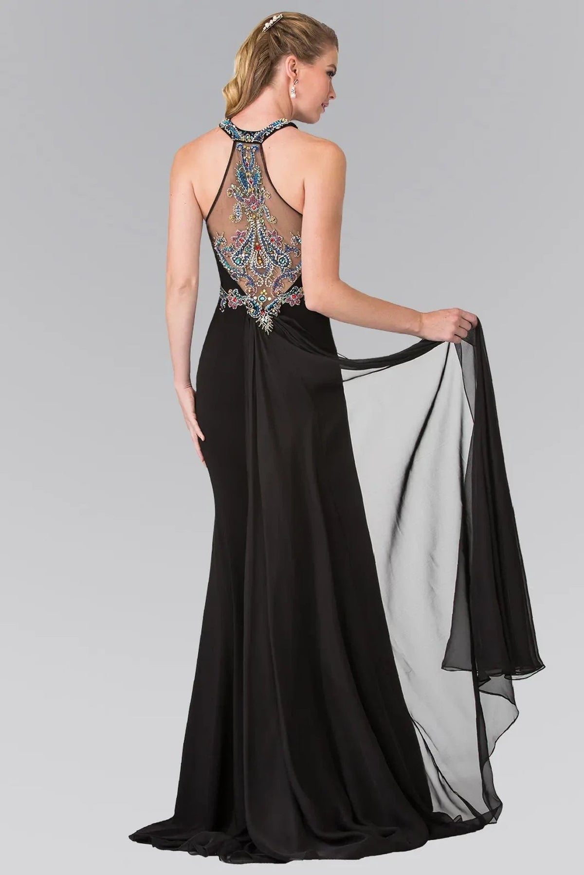 Black beading embellished formal dress side detail