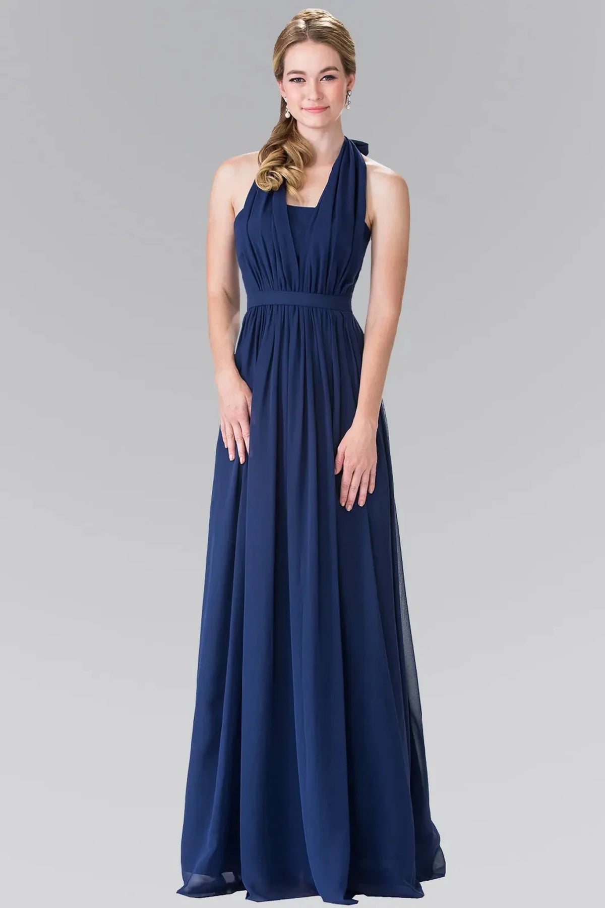 Navy halter halter prom evening dress full front