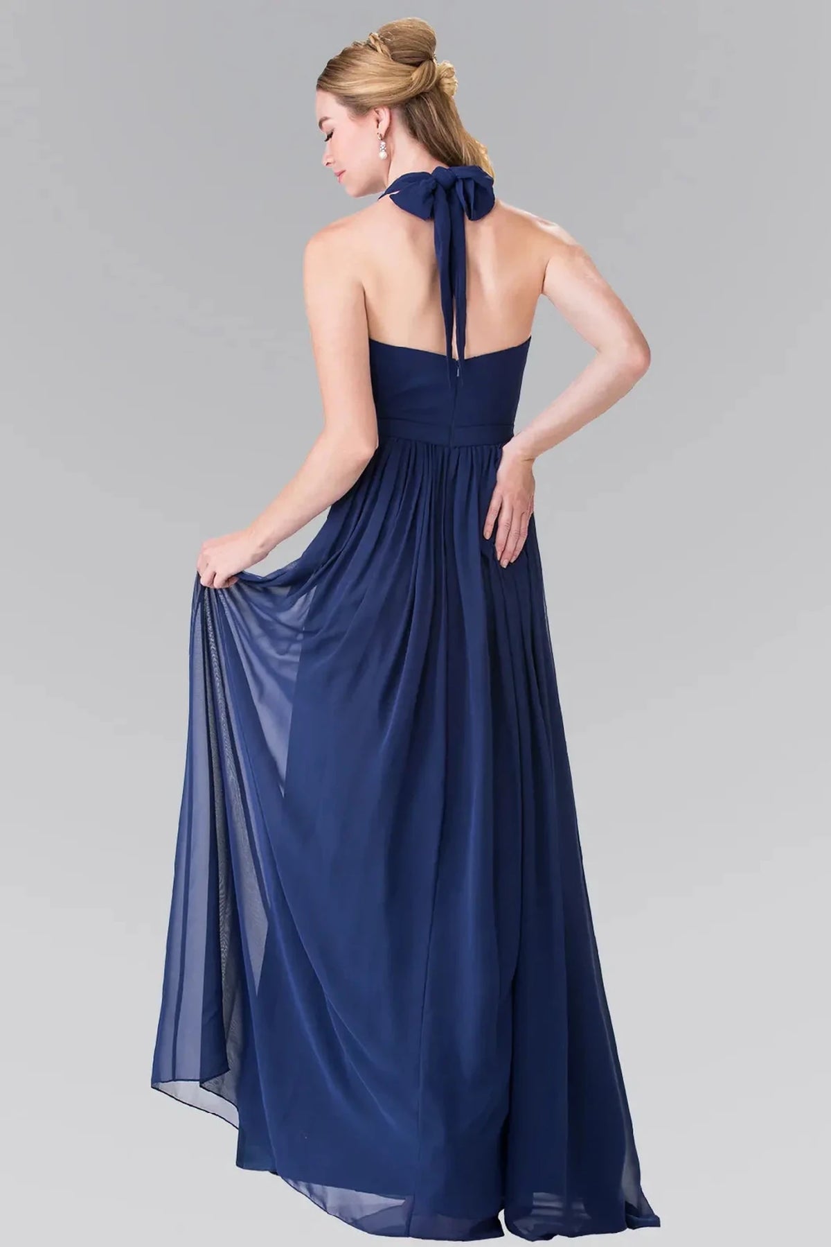Navy prom evening dress full back with open back
