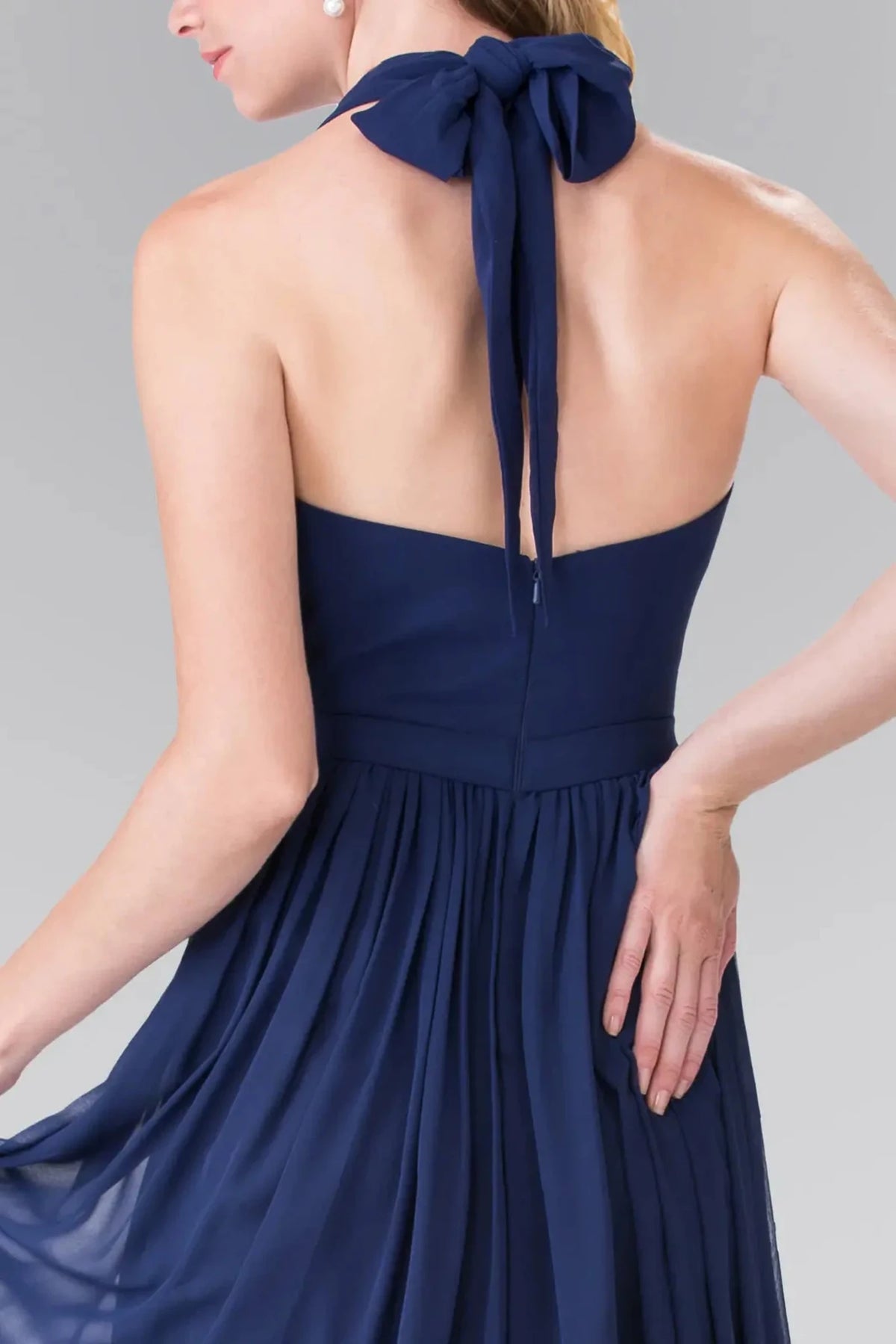 Navy prom evening dress a-line skirt detail