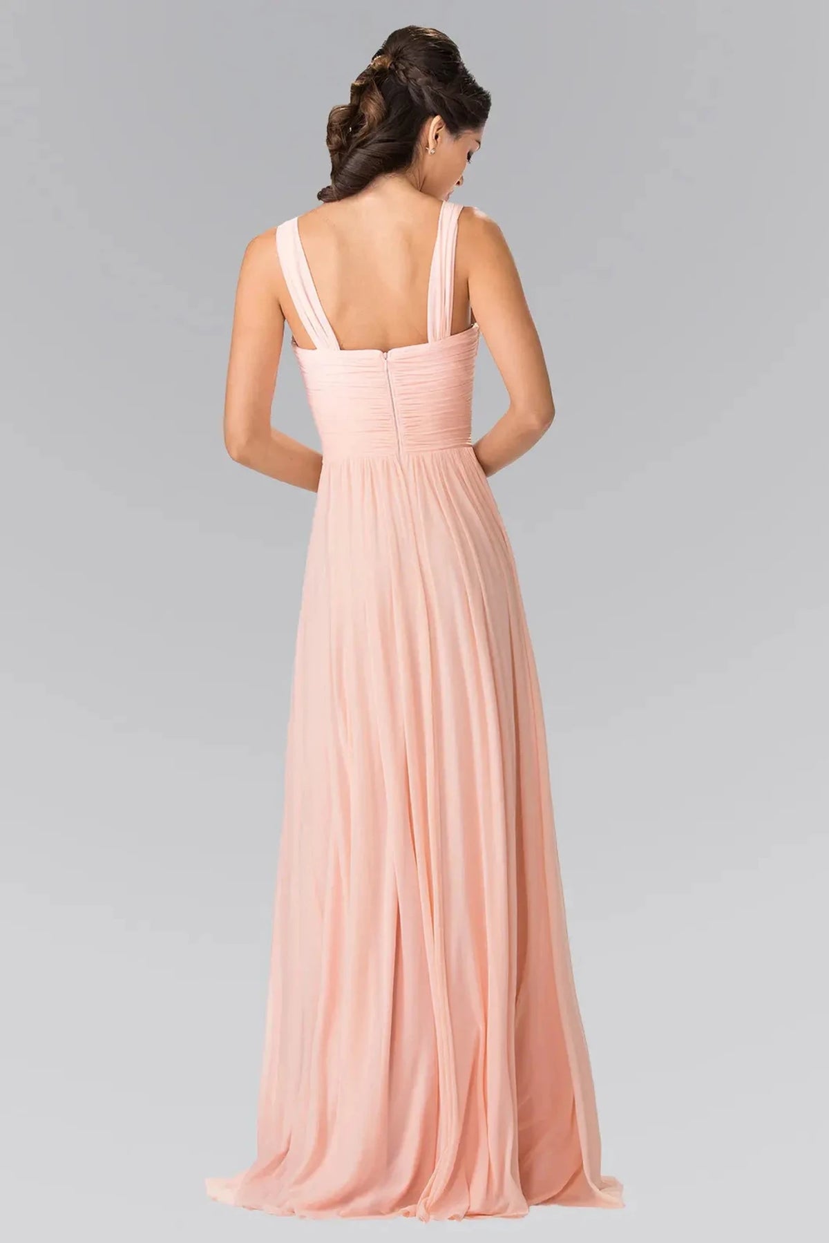 Blush prom evening dress full back with open back