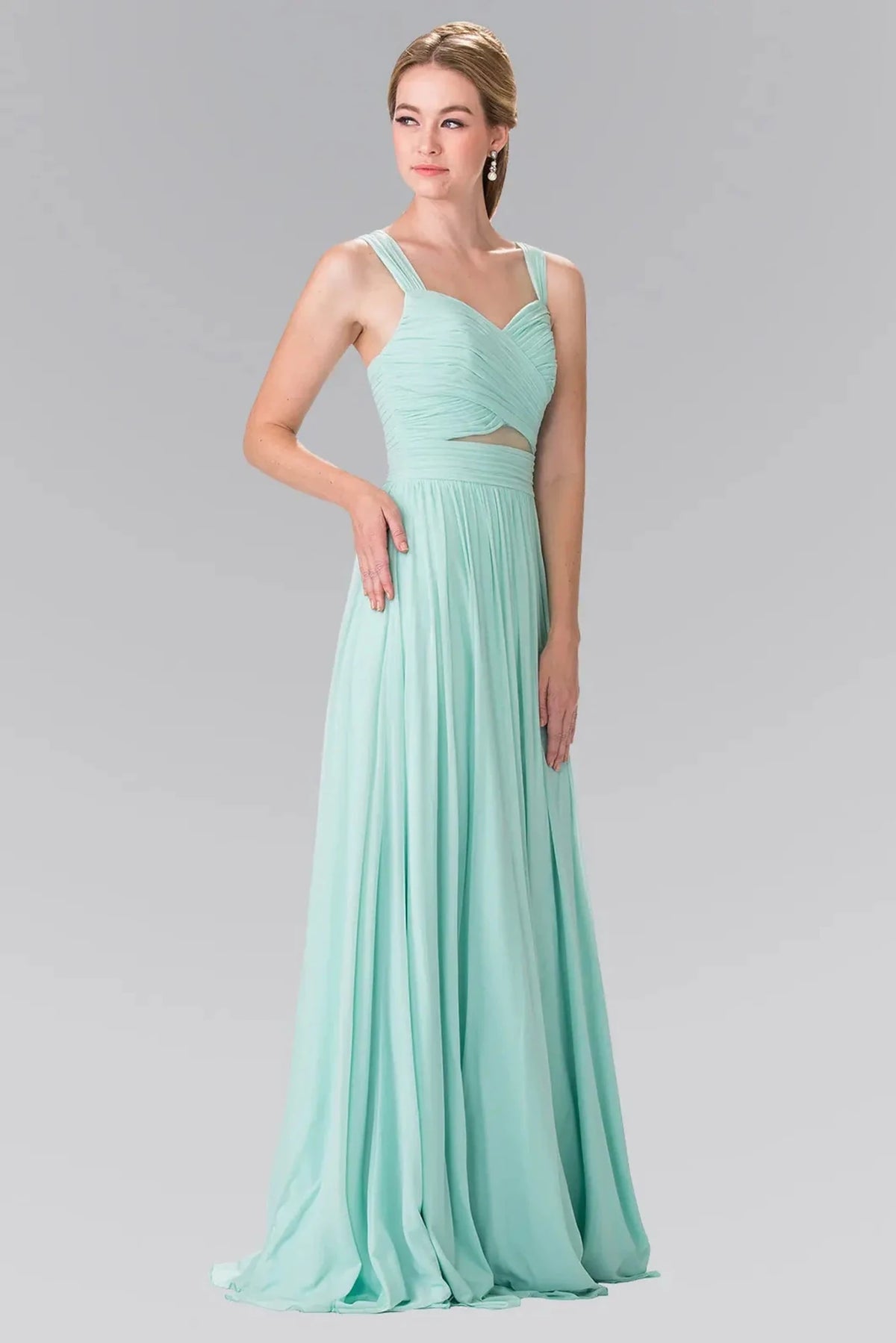 Mint pleated prom evening dress full front
