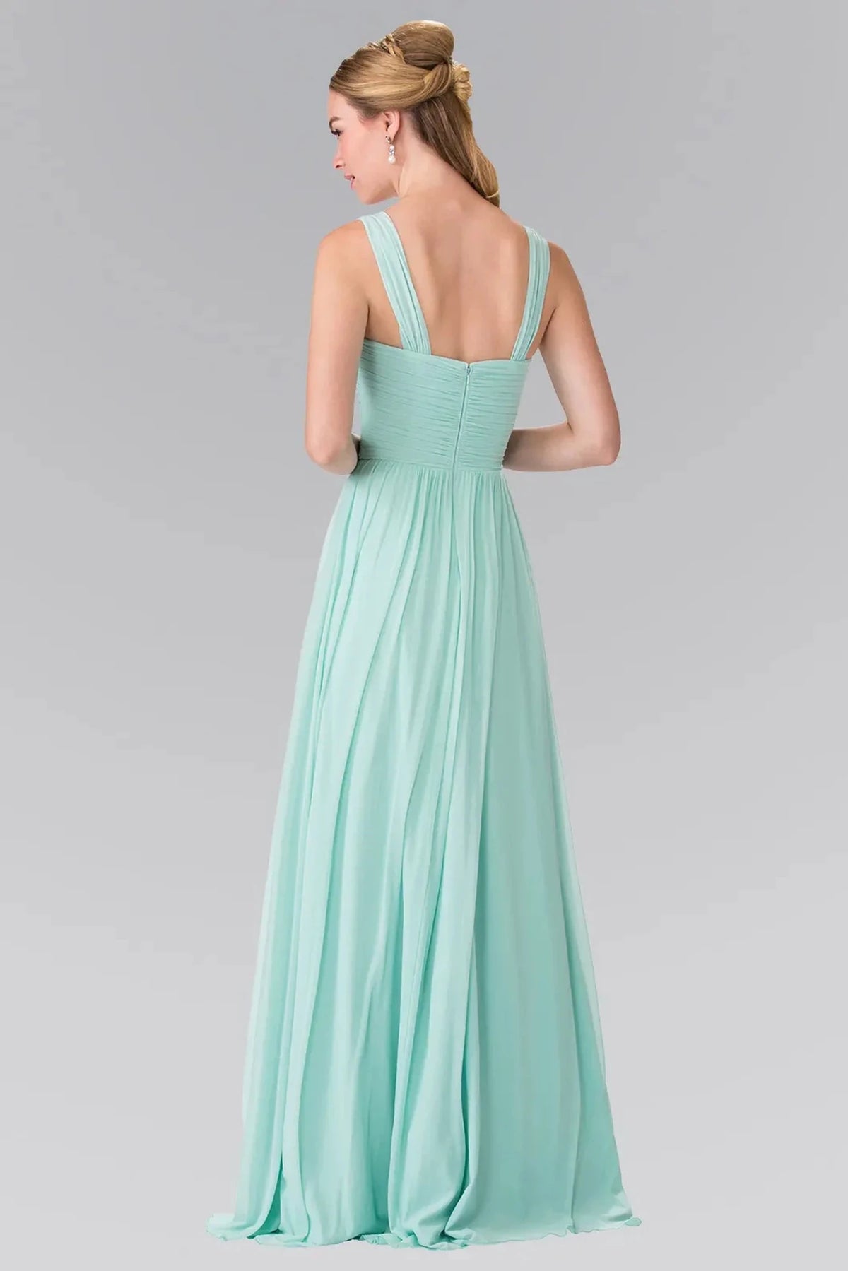 Mint prom evening dress full back with open back