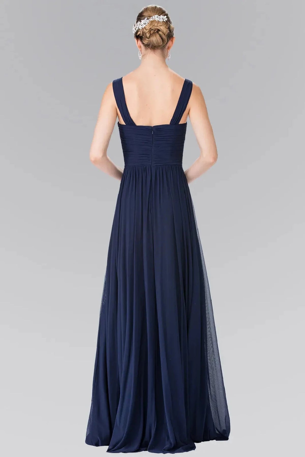 Navy prom evening dress full back with open back