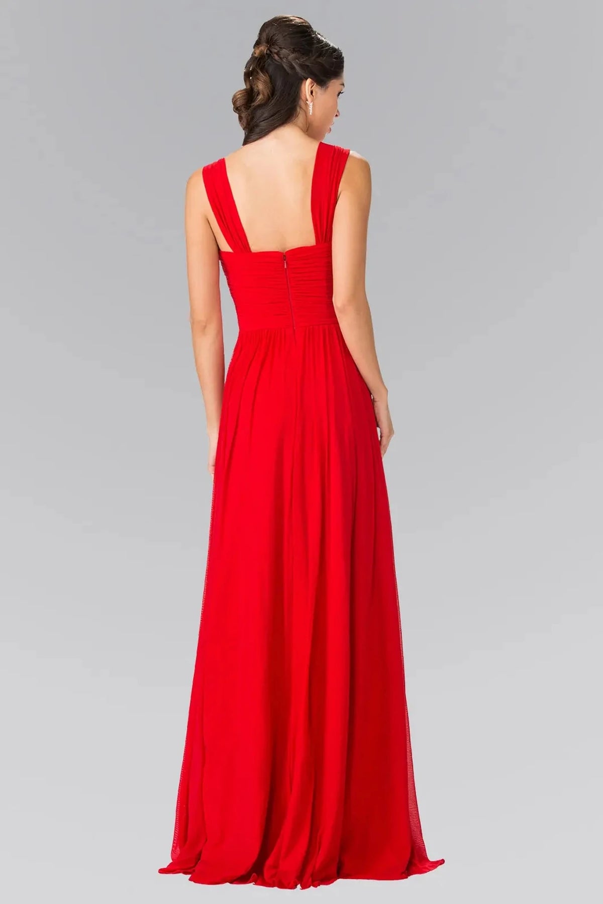 Red prom evening dress full back with open back