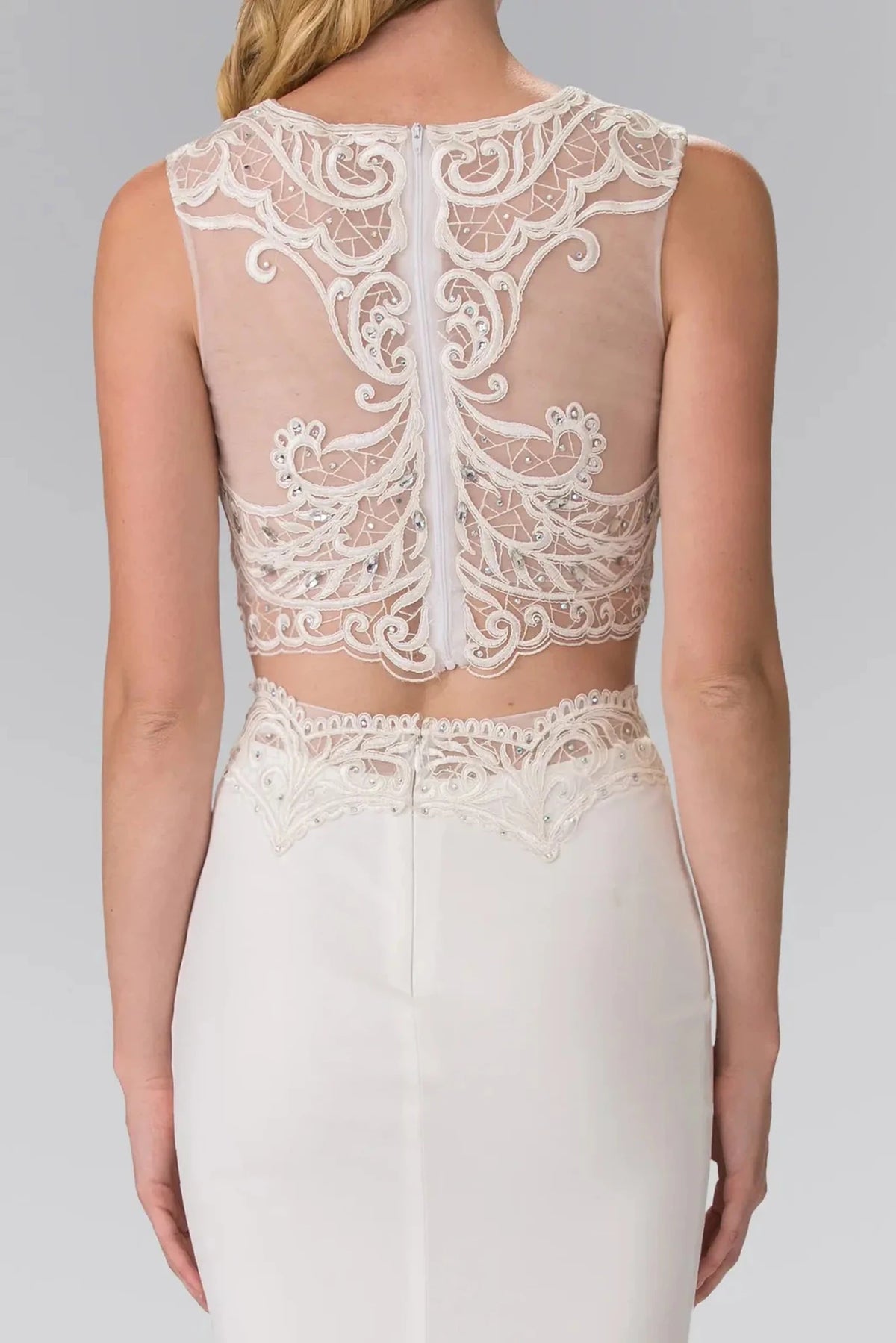 Ivory prom evening dress mermaid skirt detail