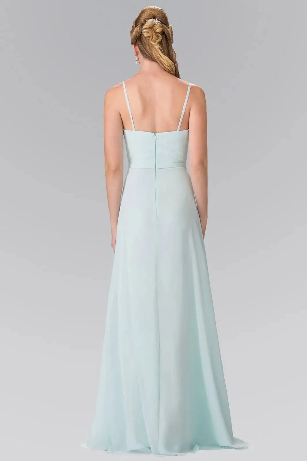 Mint prom evening dress full back with open back