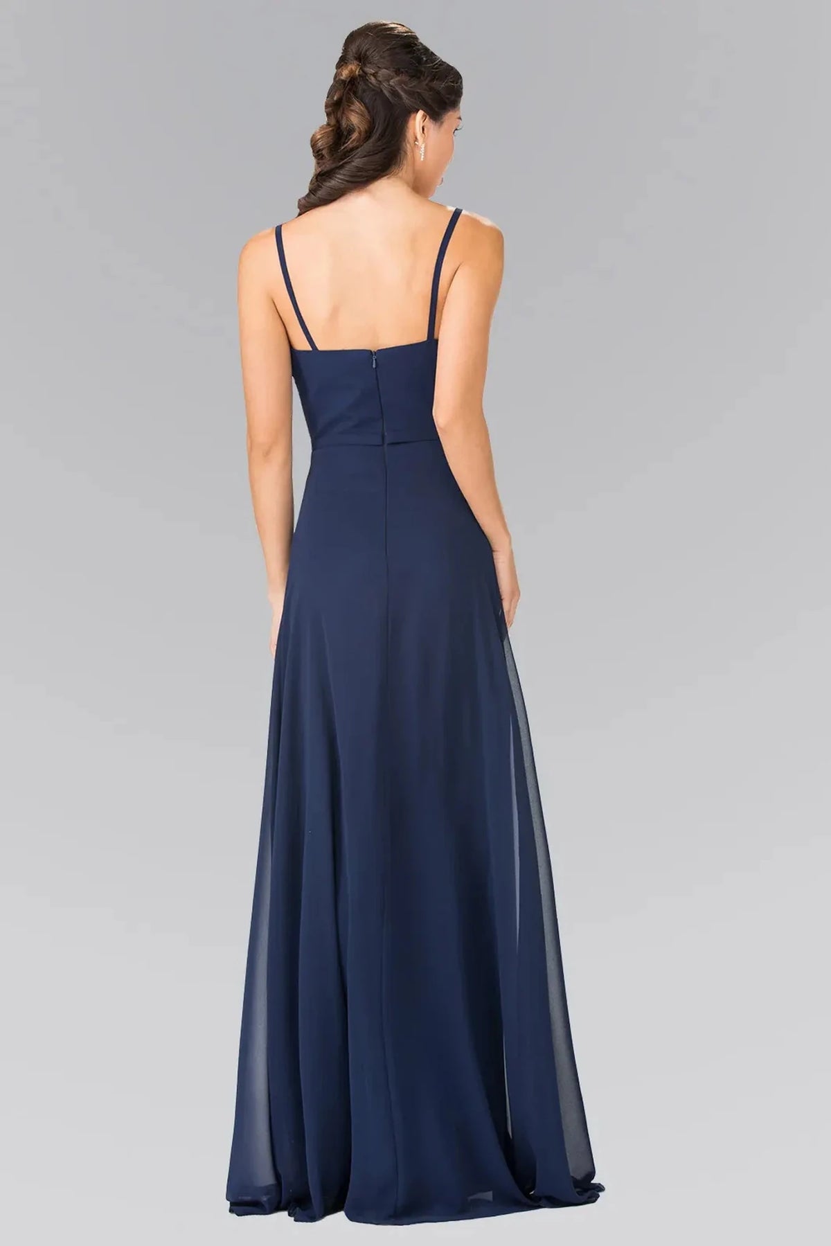 Navy prom evening dress full back with open back