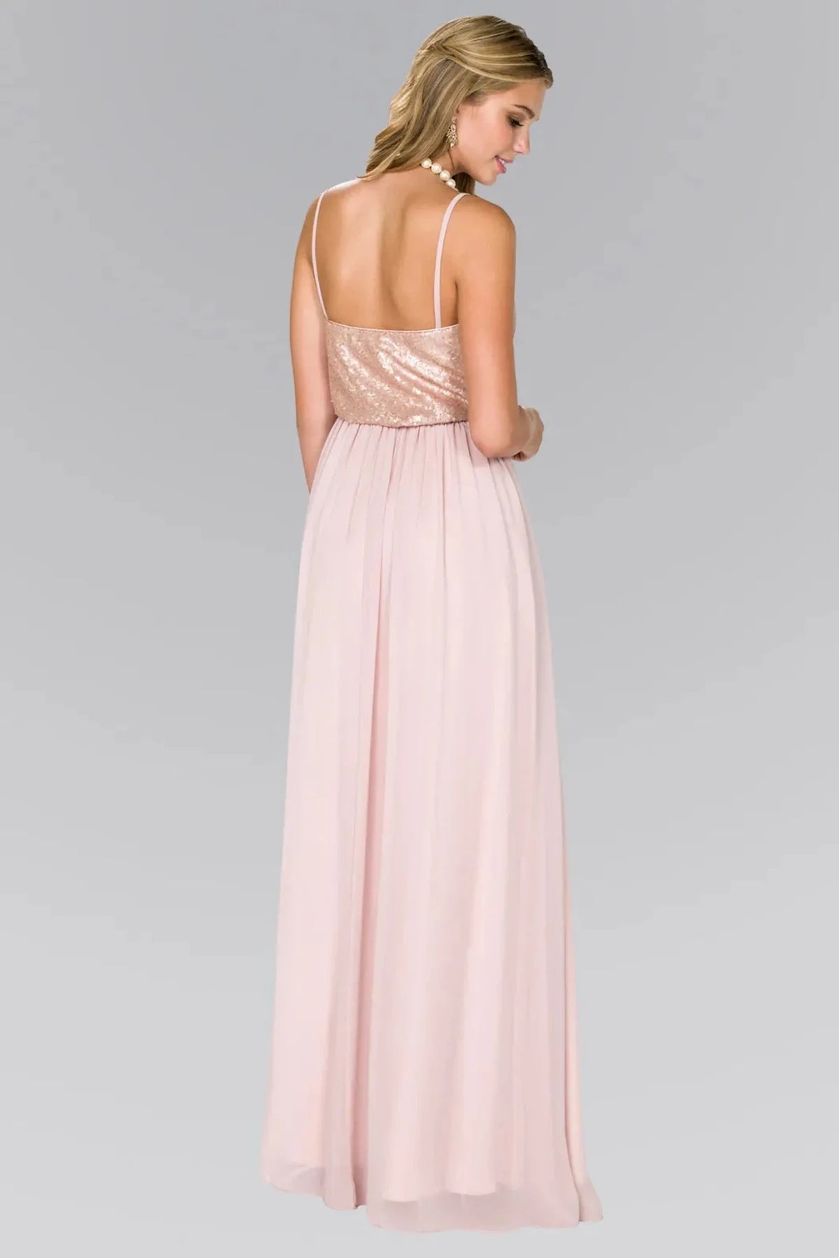 Champagne prom evening dress full back with open back