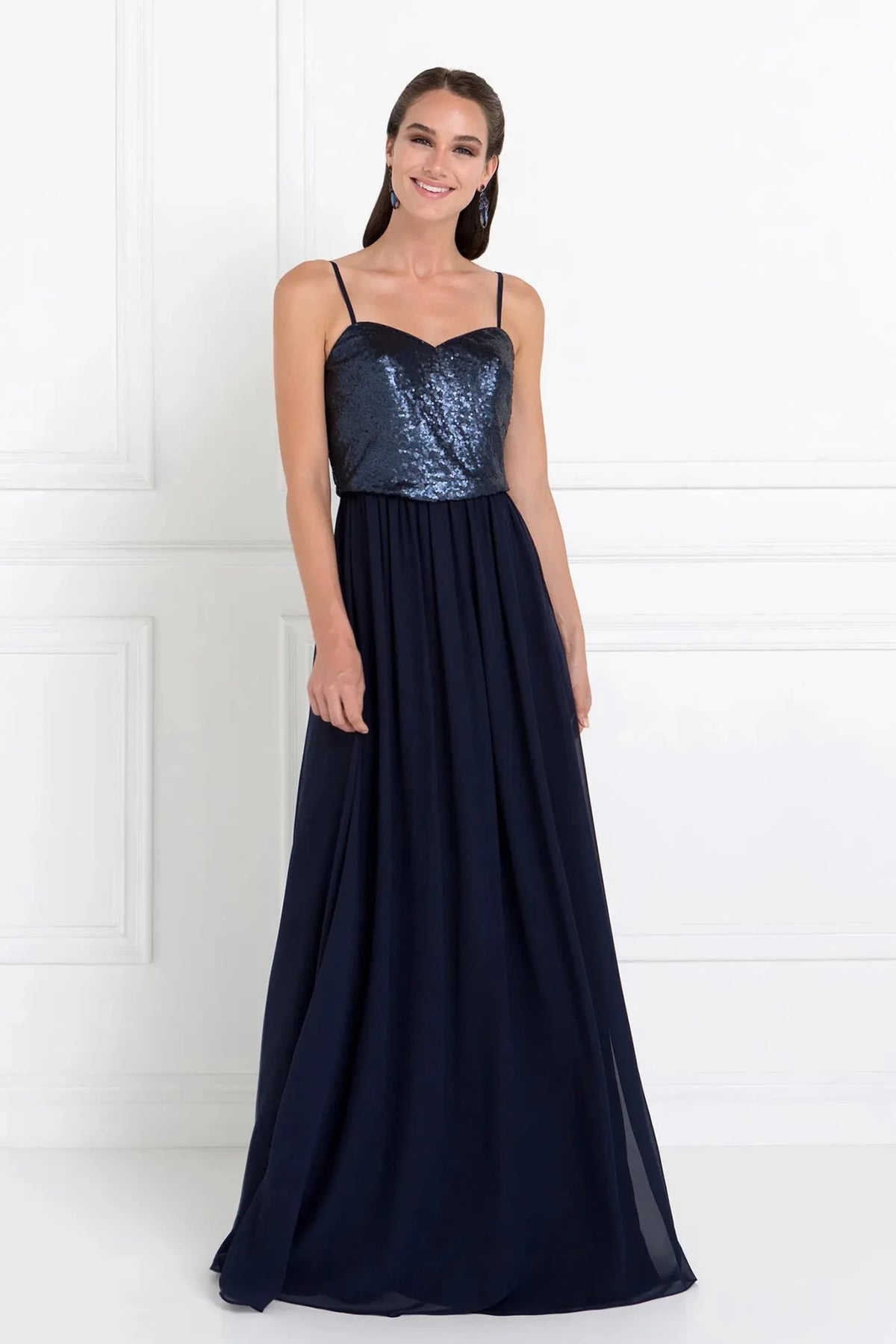 Navy prom evening dress full back with open back