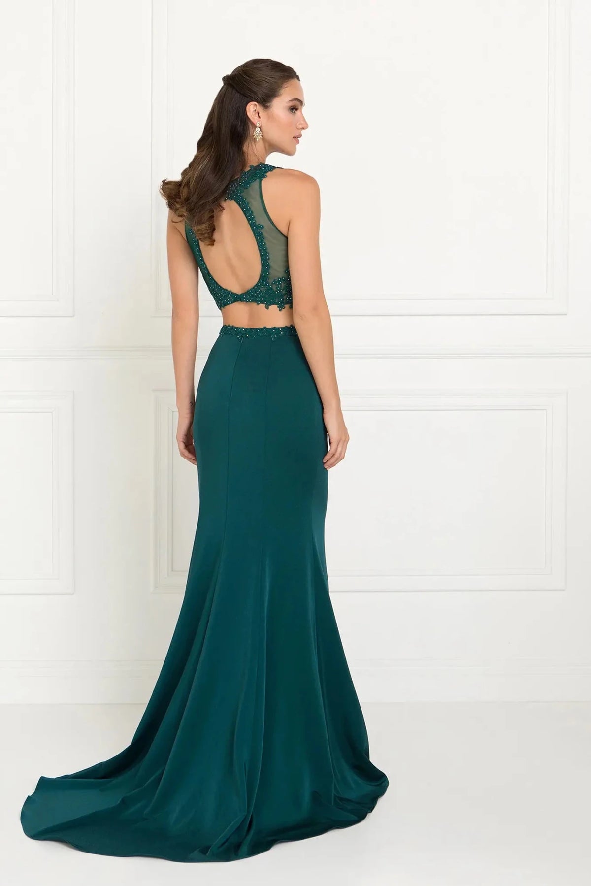Teal prom evening dress full back with back detail